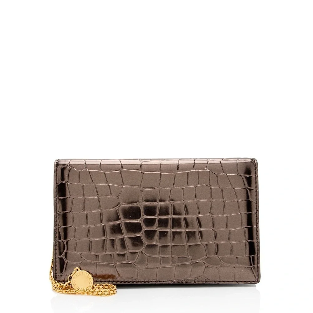 Stella McCartney Metallic Croc Embossed Faux Leather Crossbody Bag on Chain